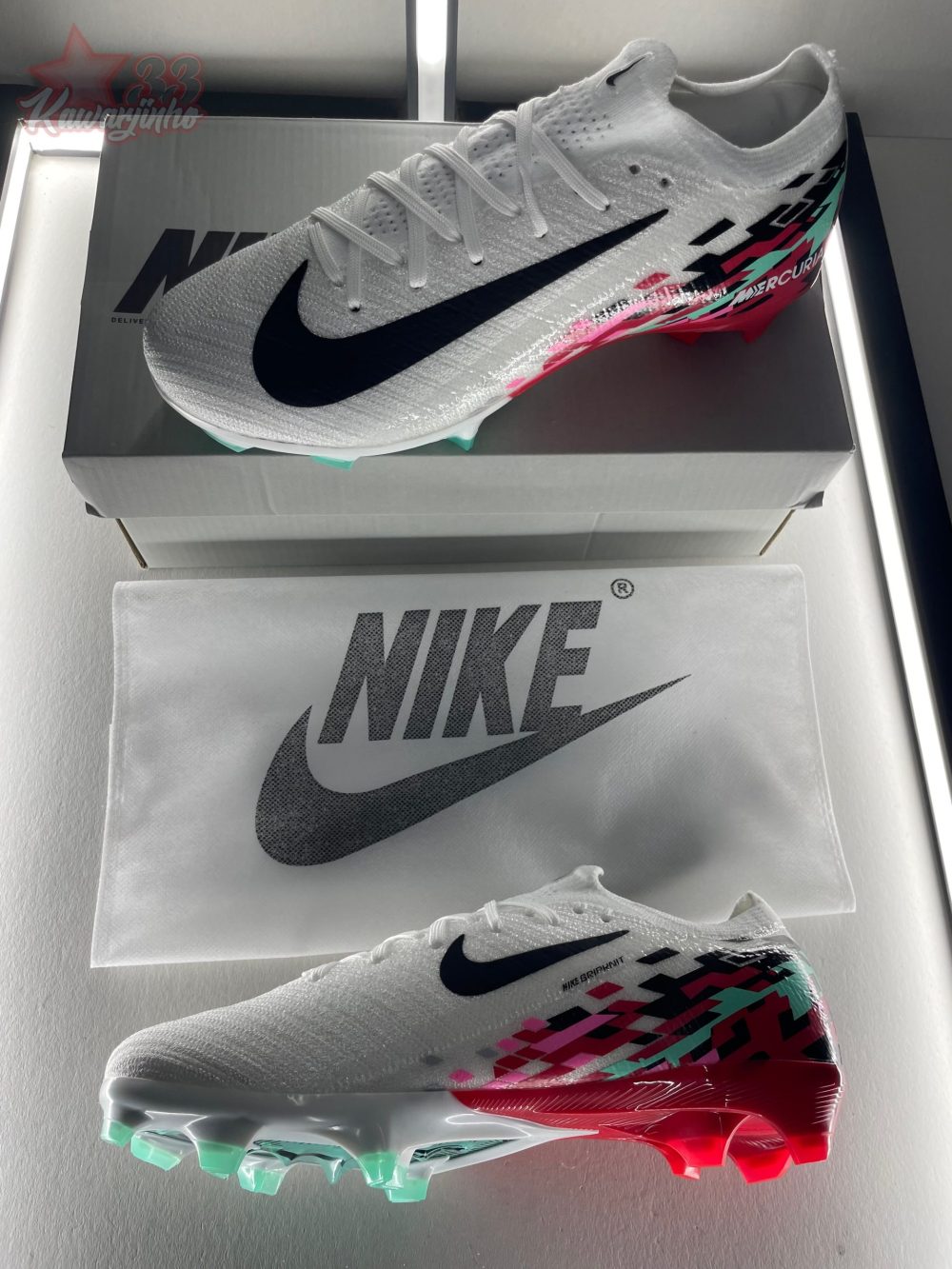 Nike Air Zoom Mercurial Vapor 16 Elite FG - White/Pink/Green – Image 5